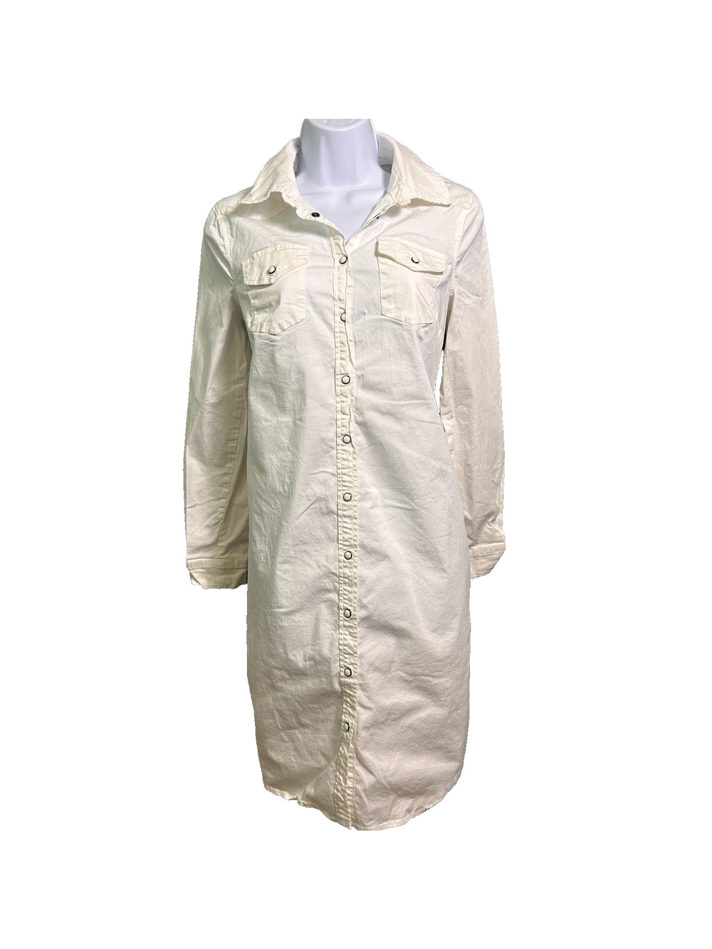 Nina Leonard Shirt Dress Womens S White Pearl Snap Western Base Layer Minimalist